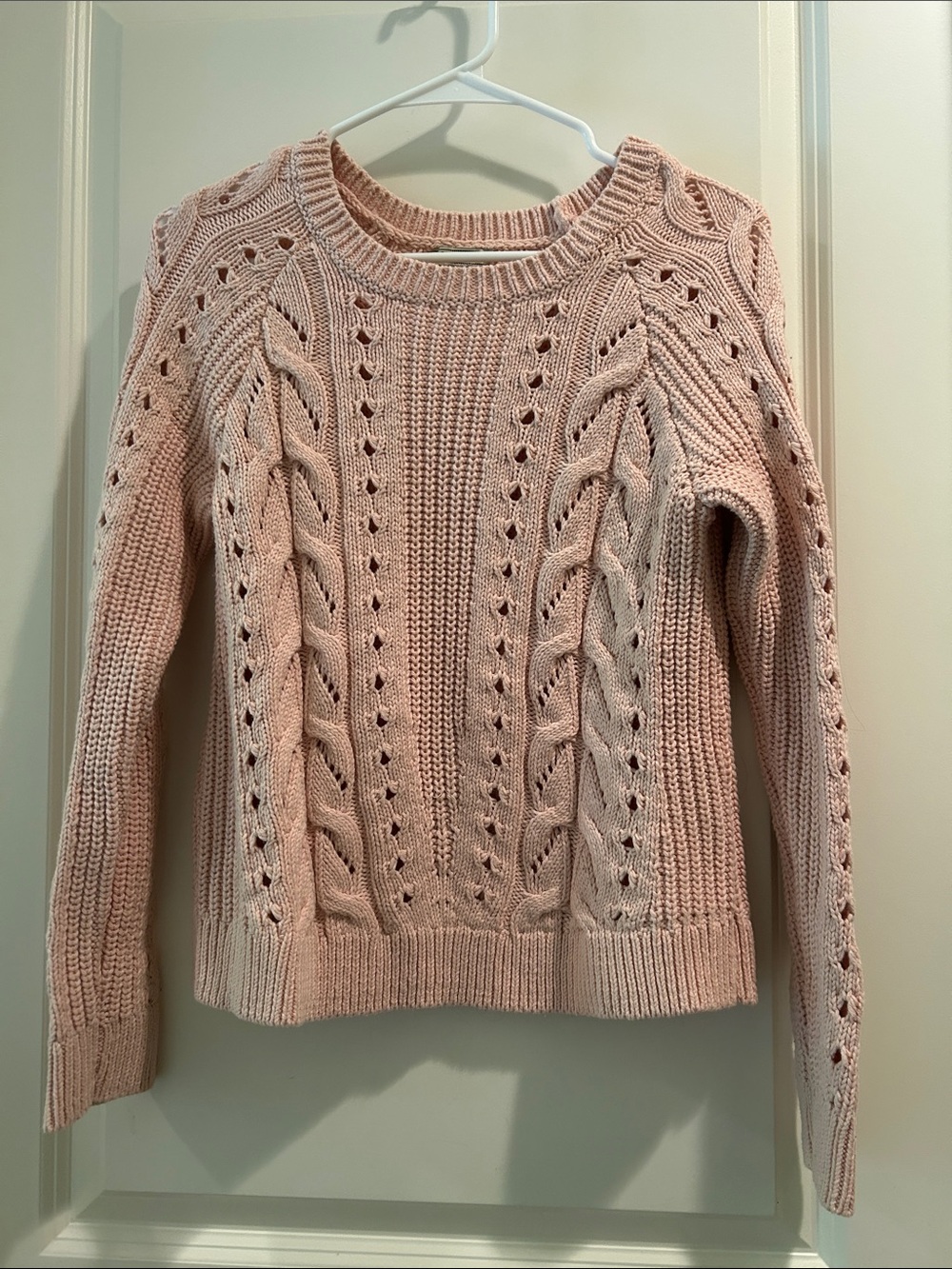 Lucky Brand wool blend Cable Knit multiStitch Pullover Sweater size M Blush Pink